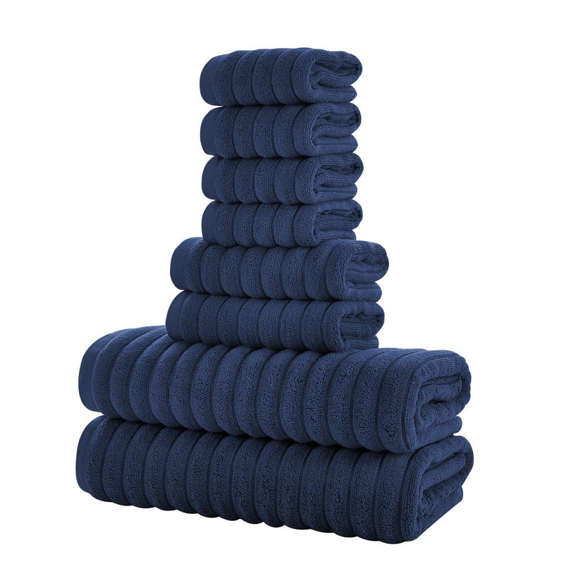 JML Blue Bath Towel Set of 8 Pieces - Cotton Blend Highly Absorbent Towels for Bathroom, 2 Soft Bath Towels, 2 Hand Towels, 4 Washcloths