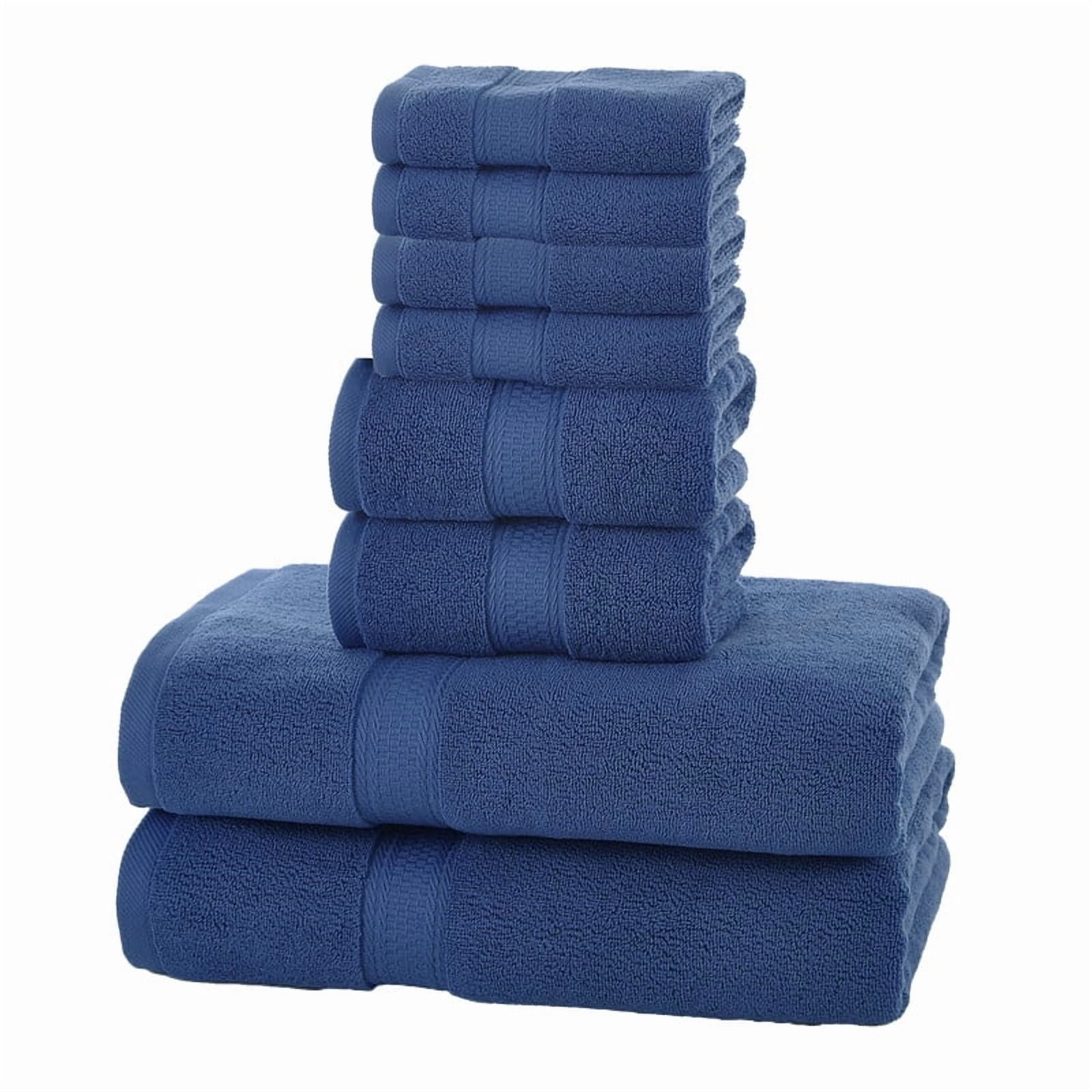JML Blue Bath Towel Set of 8 Pieces - Cotton Blend Highly Absorbent Towels for Bathroom, 2 Soft Bath Towels, 2 Hand Towels, 4 Washcloths