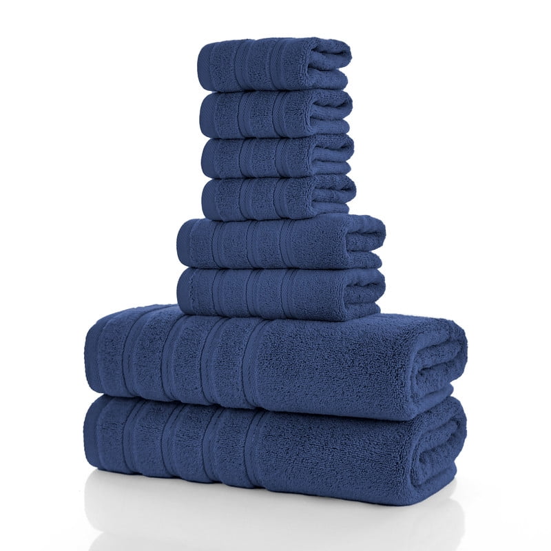 JML Blue Bath Towel Set of 8 Pieces - Cotton Blend Highly Absorbent Towels for Bathroom, 2 Soft Bath Towels, 2 Hand Towels, 4 Washcloths