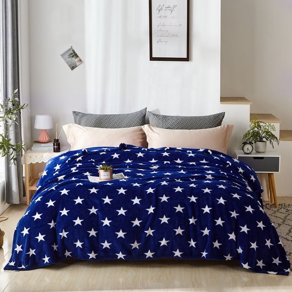 JML Blue, White, Multi-color Printed Polyester Reversible Bed Blanket Queen