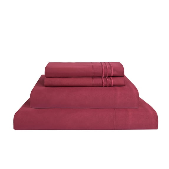 JML Burgundy Bed Sheet Set Twin Size, Soft Brushed Microfiber Bedding Sheet Set, 3 Piece