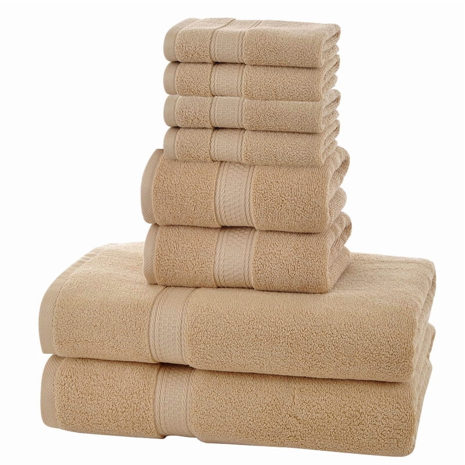 JML Camel Bath Towel Set of 8 Pieces - Cotton Blend Highly Absorbent Towels for Bathroom, 2 Soft Bath Towels, 2 Hand Towels, 4 Washcloths