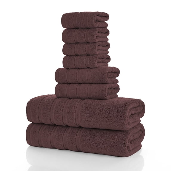 JML Coffee Bath Towel Set of 8 Pieces - Cotton Blend Highly Absorbent Towels for Bathroom, 2 Soft Bath Towels, 2 Hand Towels, 4 Washcloths