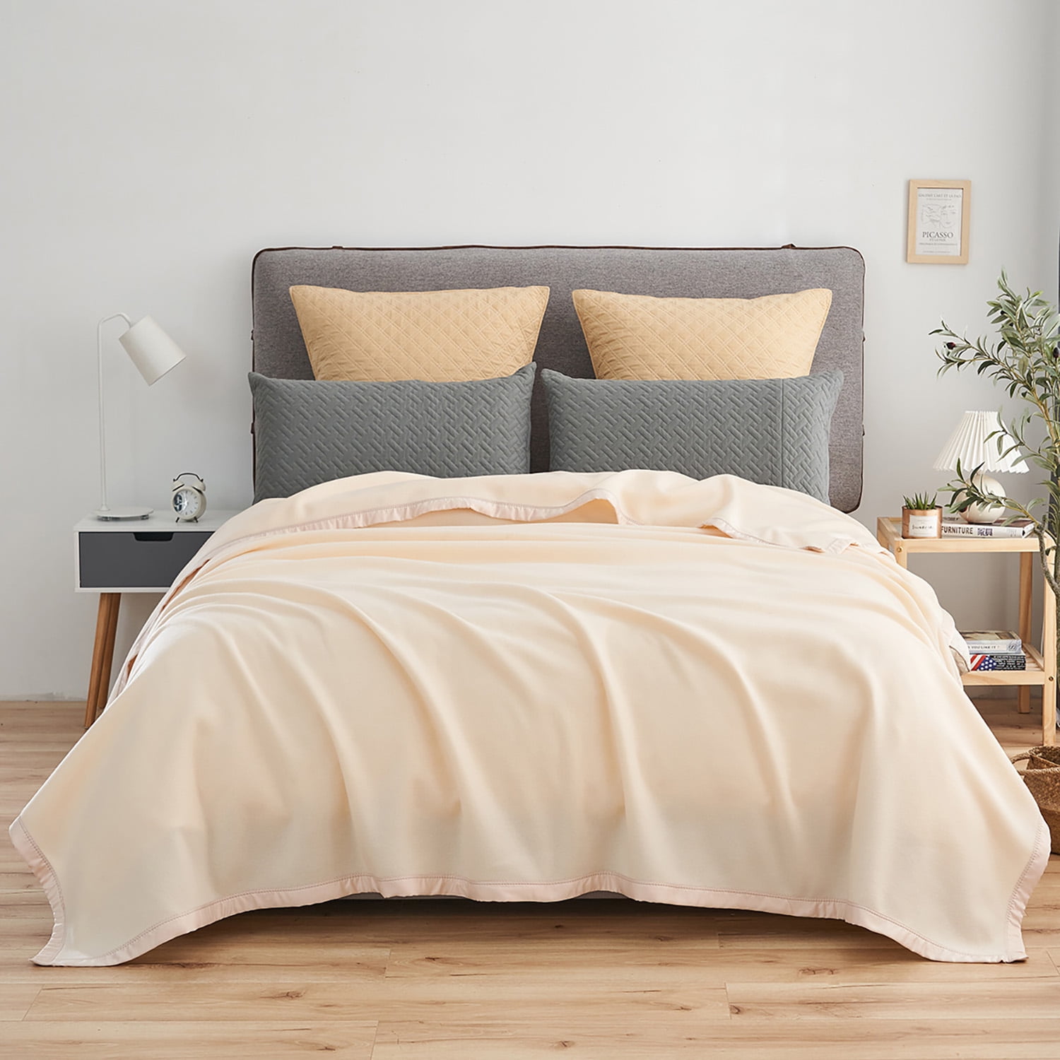 JML Contemporary Almond Cream Beige Satin, Fleece Reversible Bed Blanket King