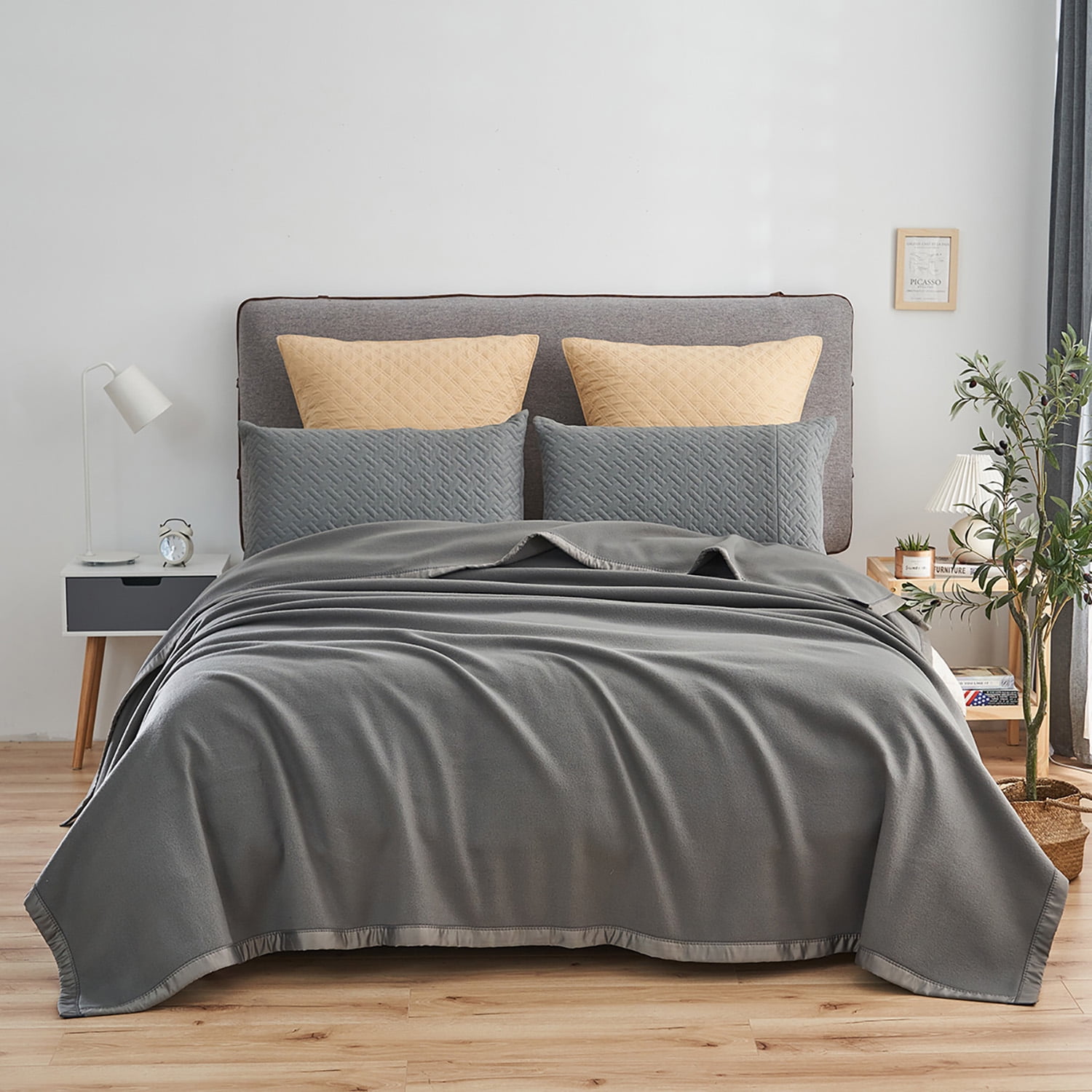 JML Contemporary Dark Gray Satin, Fleece Reversible Bed Blanket King
