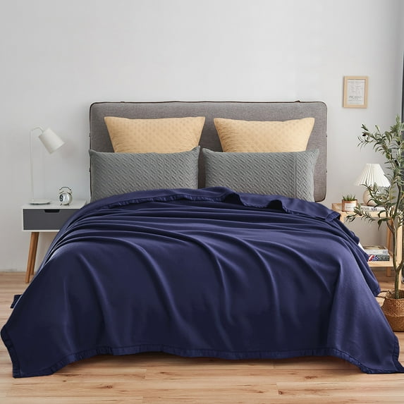 JML Contemporary Navy Blue Satin, Fleece Reversible Bed Blanket King