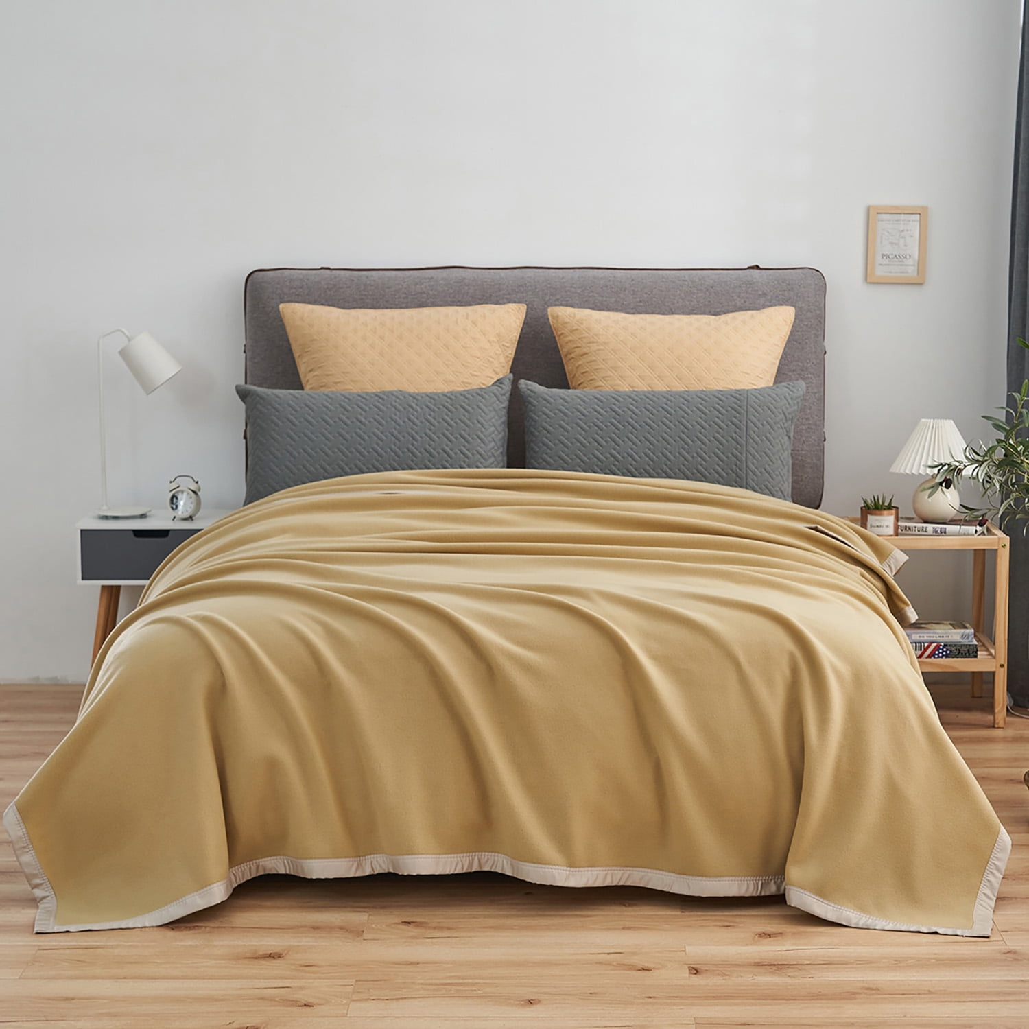 JML Contemporary Taupe Satin, Fleece Reversible Bed Blanket Queen