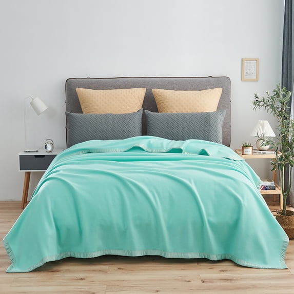 JML Contemporary Tiffany Blue Satin, Fleece Reversible Bed Blanket Queen