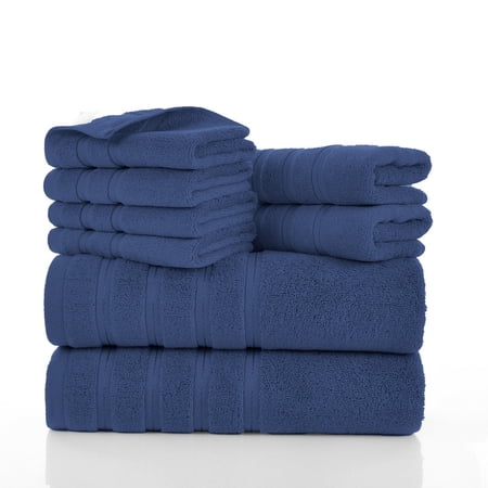 JML Cotton 8-Piece Towel Set, Bathroom Essentials, Towels For Bathroom, Apartment, Guest Bath, Face, Hand, Bath Towels, Washcloths, Absorbent, Fast Drying, Blue