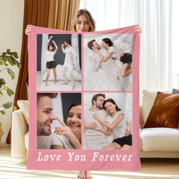 JML Custom Soft Flannel Blanket - Personalized Photo & Text Blanket, Queen Size Blanket 90"x90" for Family, Pets, & Adults