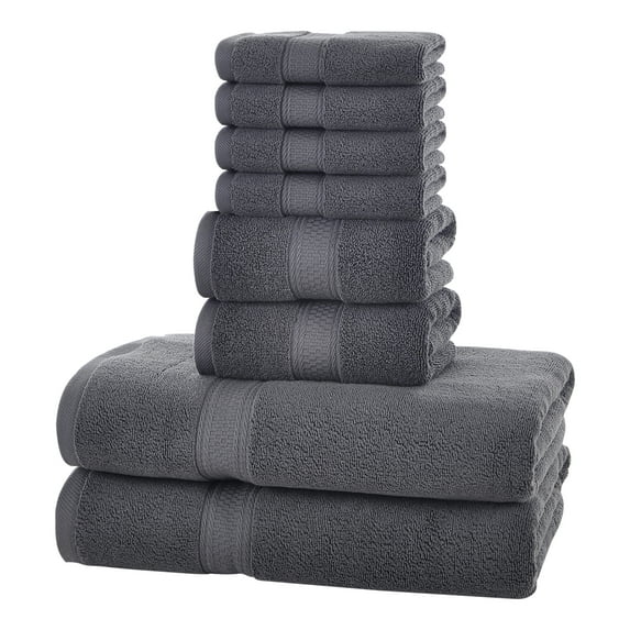 JML Dark Gray Bath Towel Set of 8 Pieces - 100% Cotton Highly Absorbent Towels for Bathroom, 2 Soft Bath Towels, 2 Hand Towels, 4 Washcloths