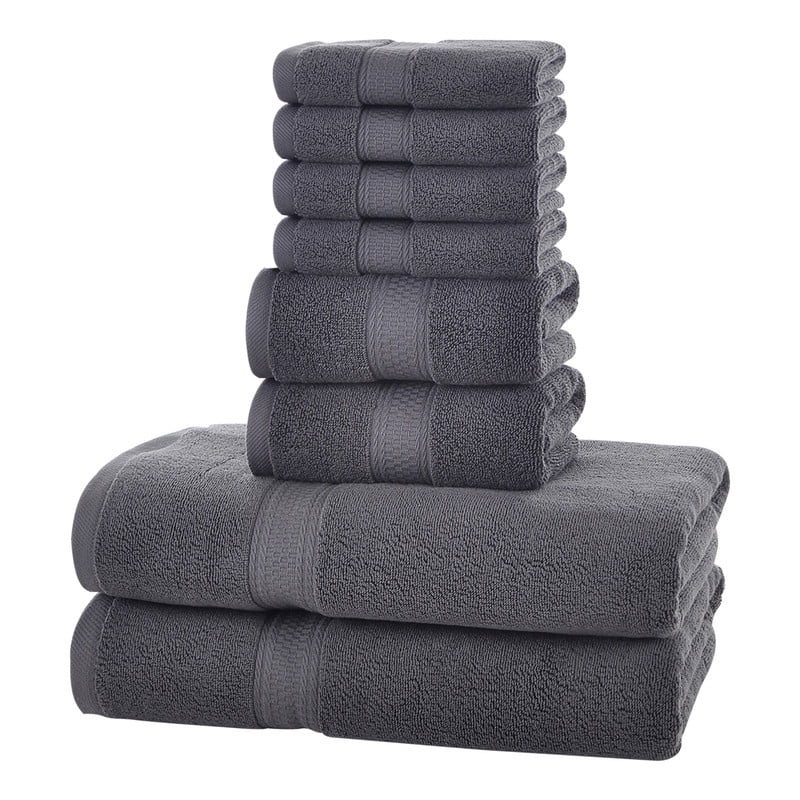 JML Dark Gray Bath Towel Set of 8 Pieces - Cotton Blend Highly Absorbent Towels for Bathroom, 2 Soft Bath Towels, 2 Hand Towels, 4 Washcloths