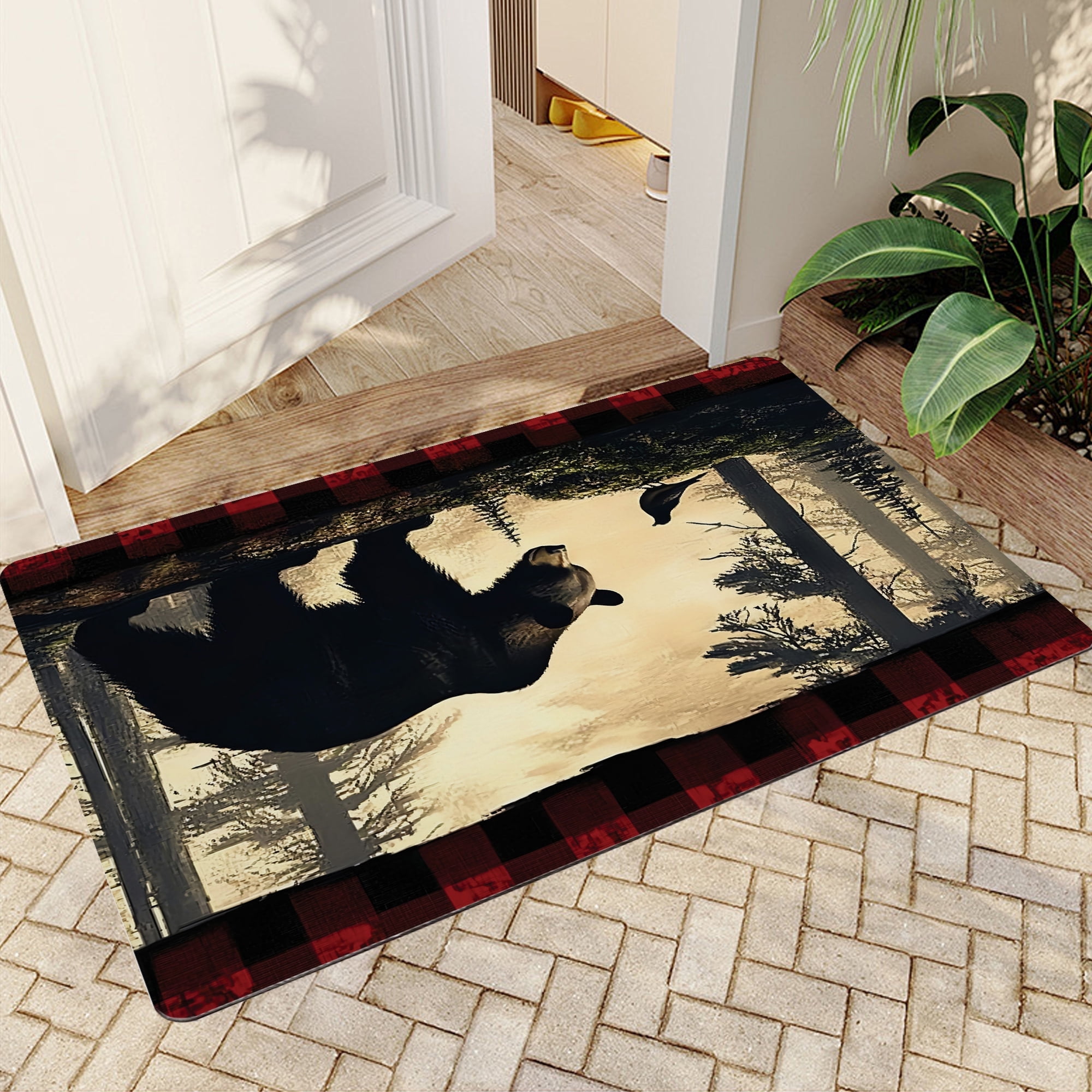 JML Doormat, Non-Slip Indoor Outdoor Rug Mats for Porch Entry Way, Floor Mat for Bathroom/Kitchen, (16"x24") - Bear and Bird