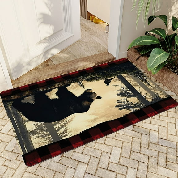 JML Doormat, Quick-Dry Microfiber Fabric & Non-Slip Rubber Backing Door Mat - Super Absorbent, Floor Mat for Bathroom/Kitchen, (16"x24") - Ideal Housewarming Gift, Bear and Bird