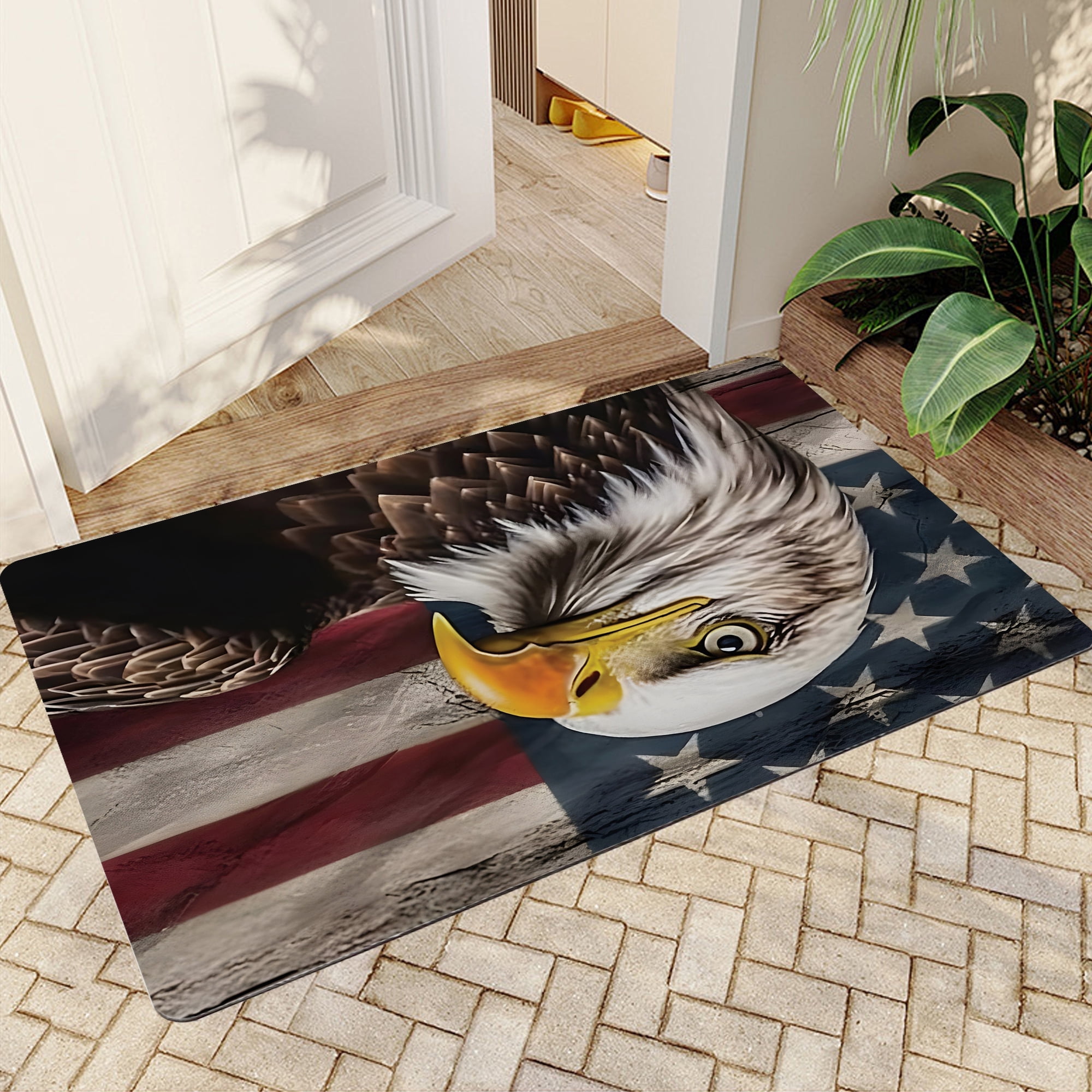 JML Doormat, Non-Slip Indoor Outdoor Rug Mats for Porch Entry Way, Floor Mat for Bathroom/Kitchen, (16"x24") - Eagle and American Flag