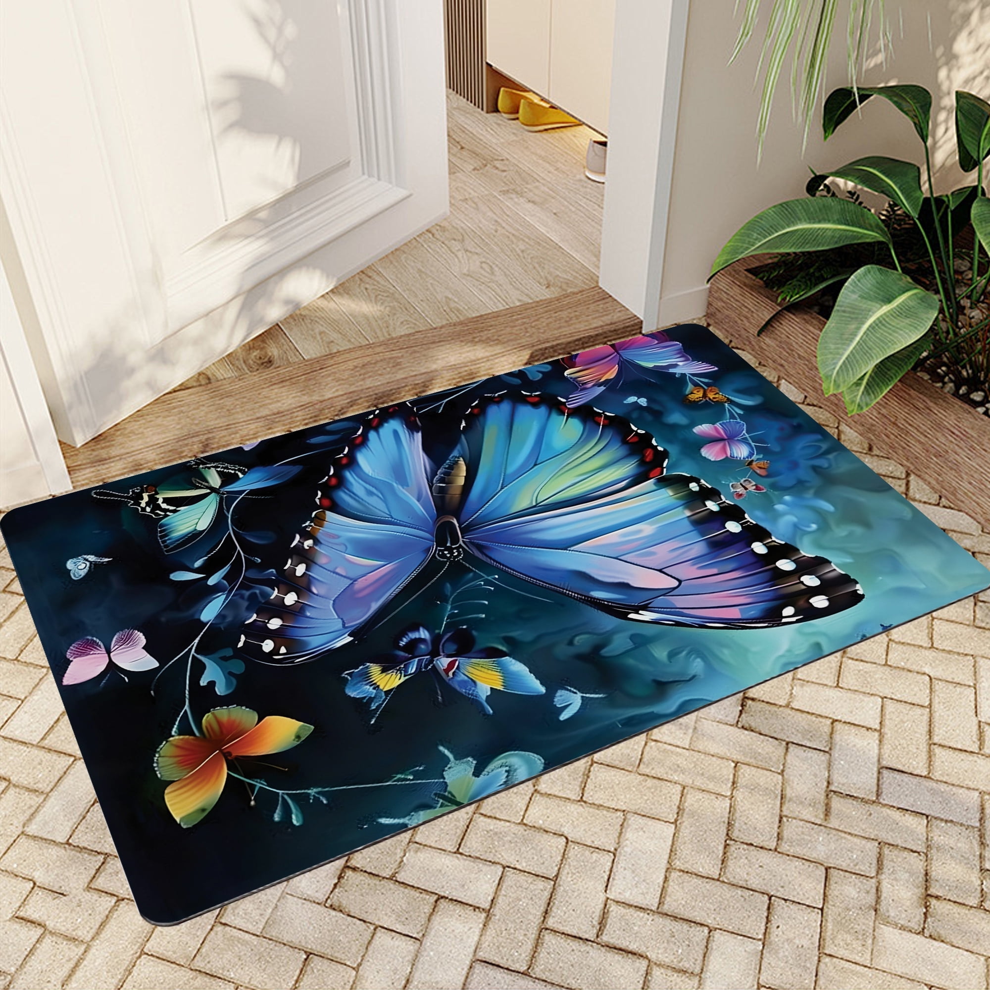 JML Doormat, Non-Slip Indoor Outdoor Rug Mats for Porch Entry Way, Floor Mat for Bathroom/Kitchen, (20"x32") - Butterfly