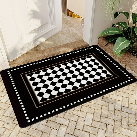 JML Doormat, Quick-Dry Microfiber Fabric & Non-Slip Rubber Backing Door Mat - Super Absorbent, Floor Mat for Bathroom/Kitchen, (24"x36") - Ideal Housewarming Gift, Checkered Pattern with Frame