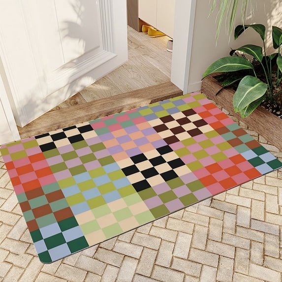JML Doormat, Microfiber & Non-Slip Rubber Backing Door Mat - Rug Mats for Porch Entry Way Bathroom/Kitchen, (24"x36") - Colorful Checkered Pattern