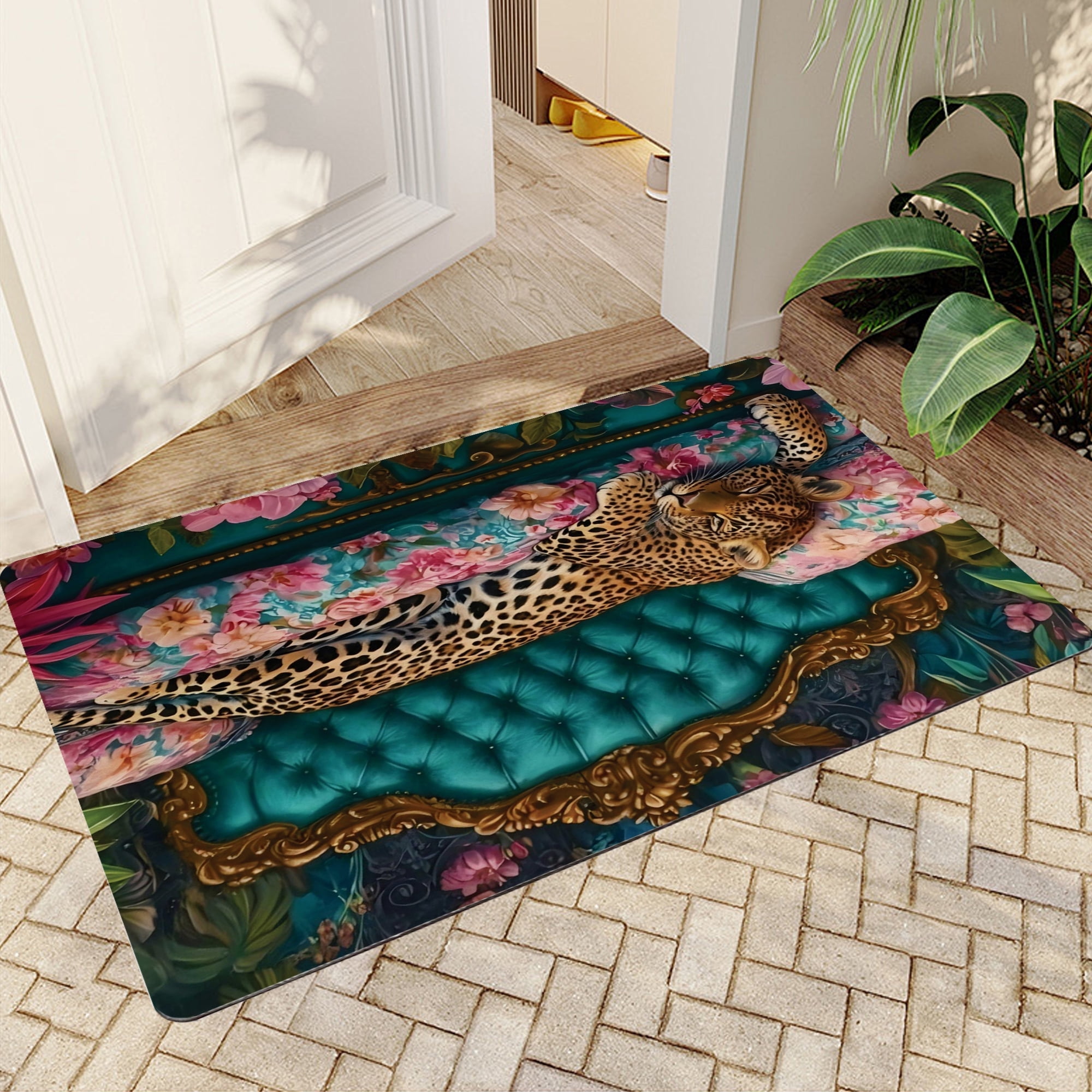 JML Doormat, Microfiber & Non-Slip Rug Mats for Porch Entry Way - Outdoor Indoor Front Door Mat, (16"x24") - Leopard