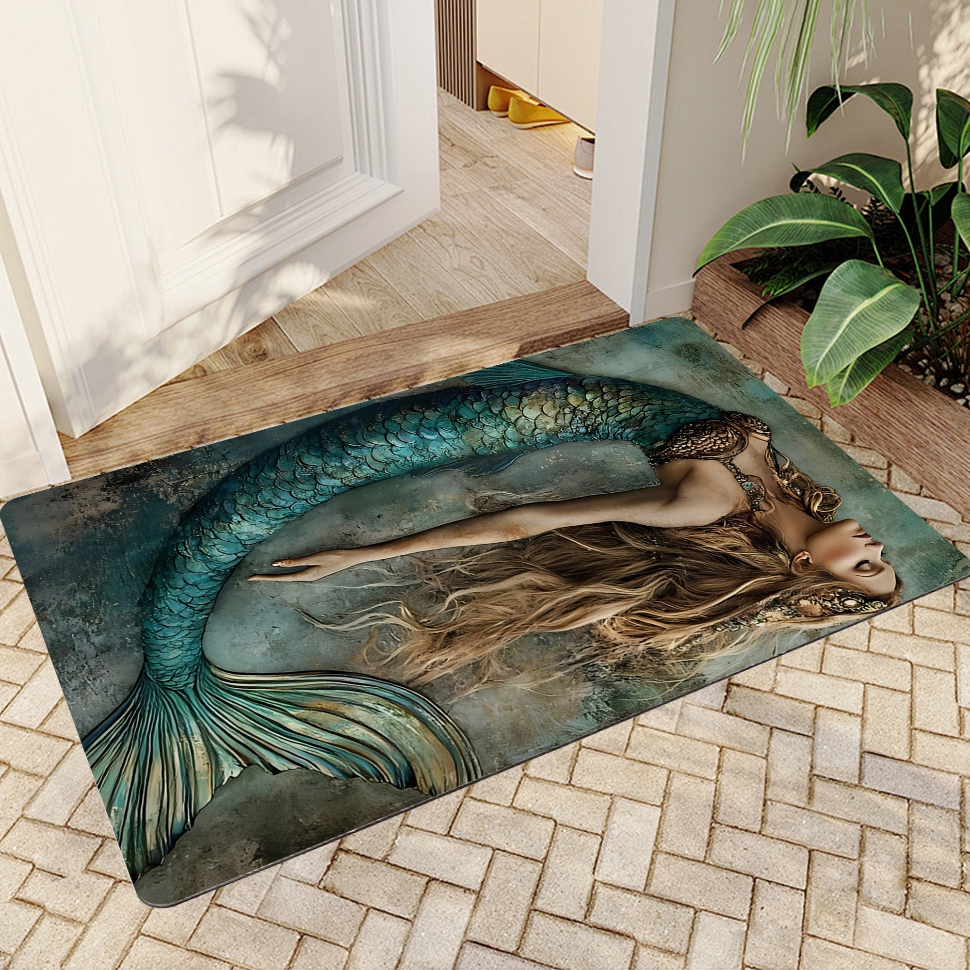 JML Doormat, Microfiber & Non-Slip Rug Mats for Porch Entry Way - Outdoor Indoor Front Door Mat, (16"x24") - Mermaid