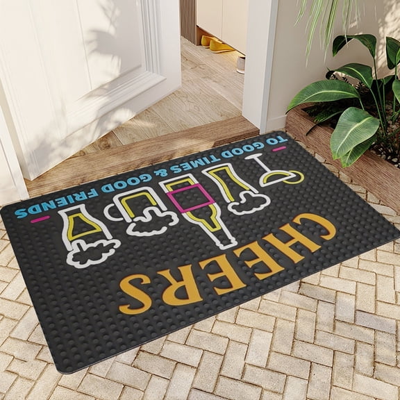 JML Doormat, Quick-Dry Microfiber & Non-Slip Rubber Backing Door Mat - Super Absorbent, Floor Mat for Bathroom/Kitchen, (16"x24") - "Cheers" and Wine Glass Pattern