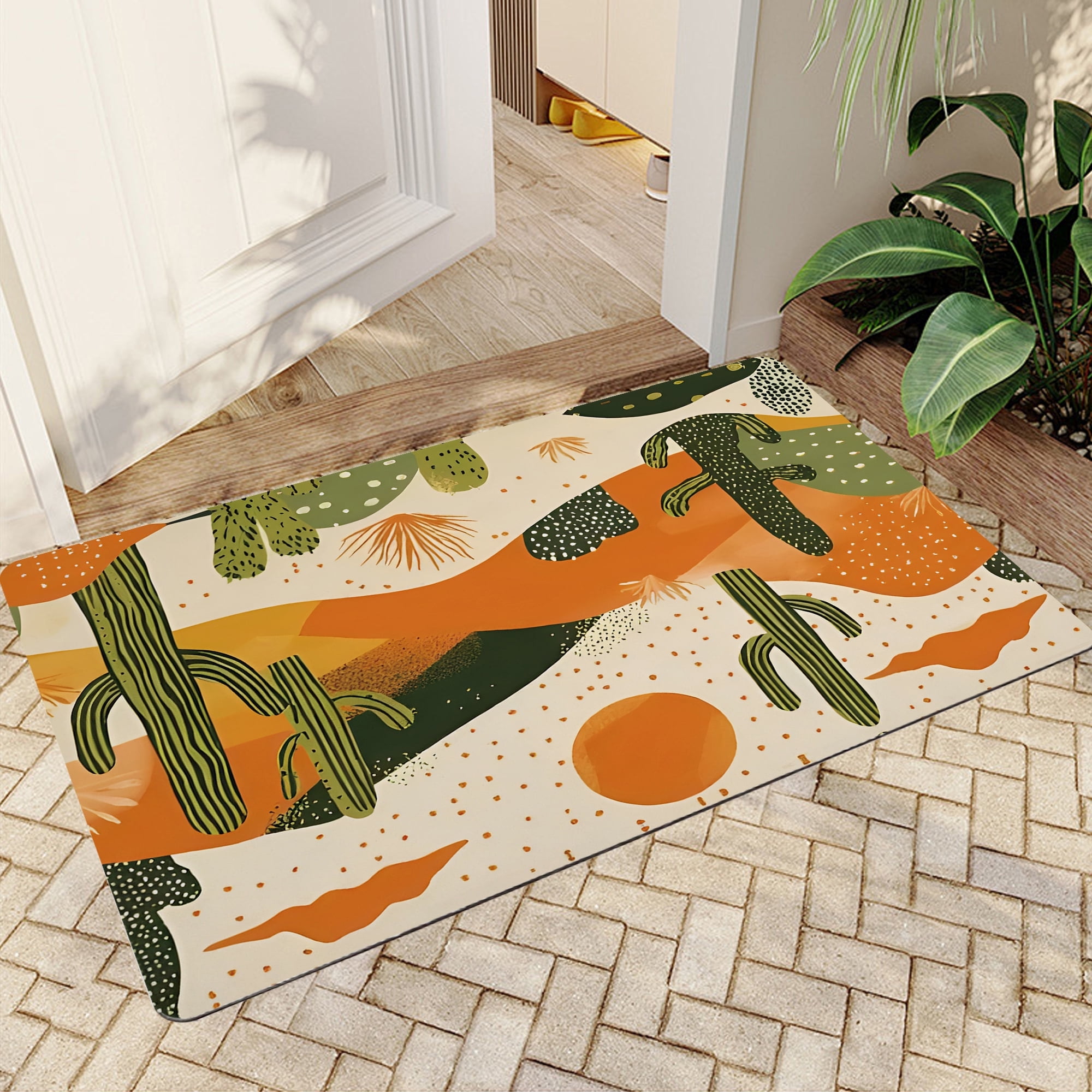 JML Doormat, Microfiber & Non-Slip Rubber Backing Door Mat - Rug Mats for Porch Entry Way Bathroom/Kitchen, (24"x36") - Abstract pattern of cactus and desert
