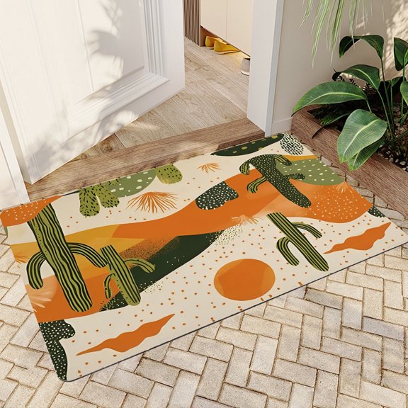 JML Doormat, Microfiber & Non-Slip Rubber Backing Door Mat - Rug Mats for Porch Entry Way Bathroom/Kitchen, (24"x36") - Abstract pattern of cactus and desert