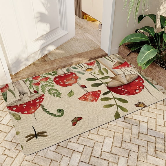 JML Doormat, Microfiber & Non-Slip Rubber Backing Door Mat - Rug Mats for Porch Entry Way Bathroom/Kitchen, (24"x36") - Mushrooms and Insects