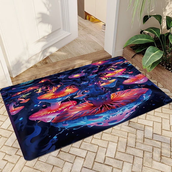 JML Doormat, Quick-Dry Microfiber & Non-Slip Rubber Backing Door Mat - Super Absorbent, Floor Mat for Bathroom/Kitchen, (16"x24") - Abstract mushroom