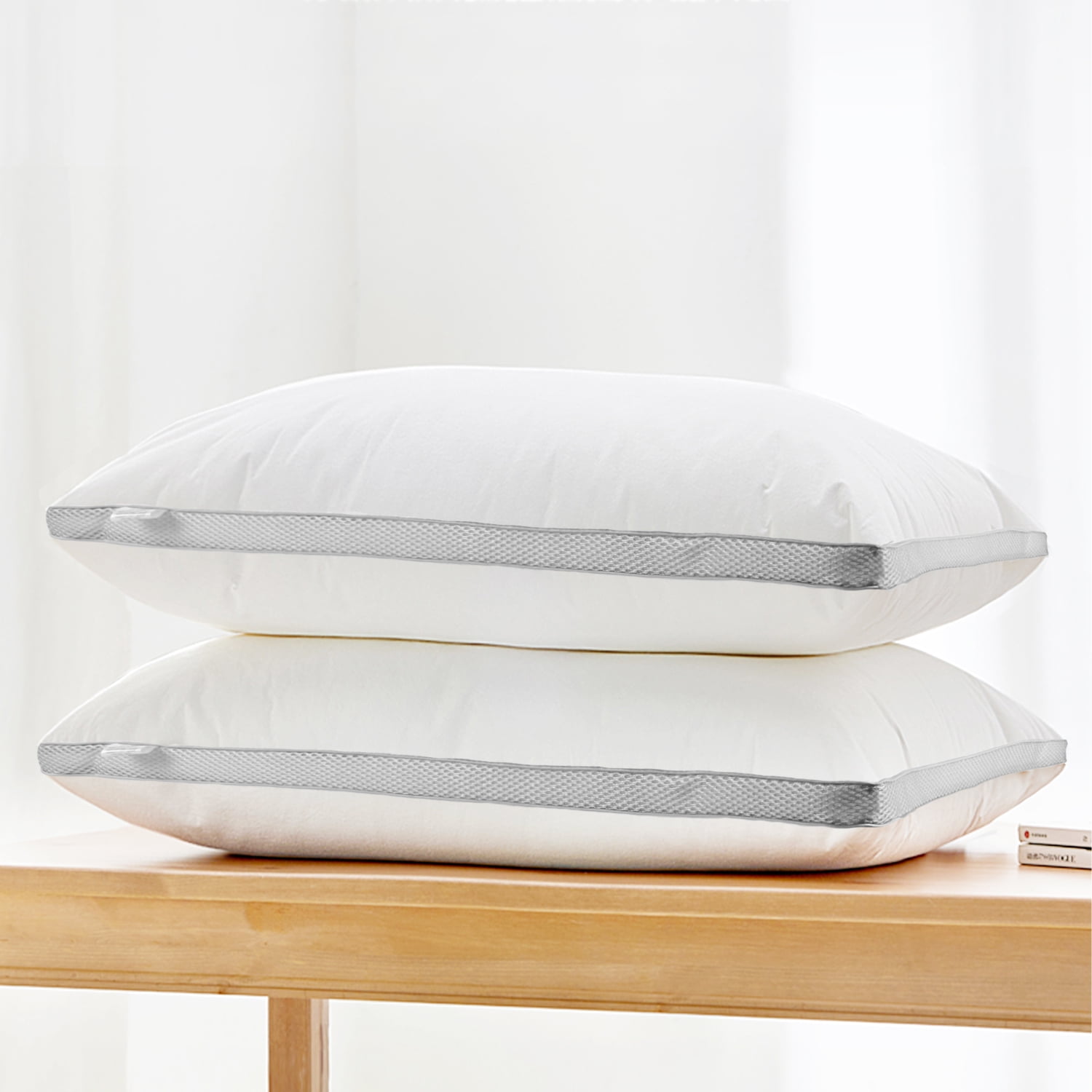 100% Cotton Cover King Bed Pillow for Sleeping 2 Pack,Down Alternative Filled,White
