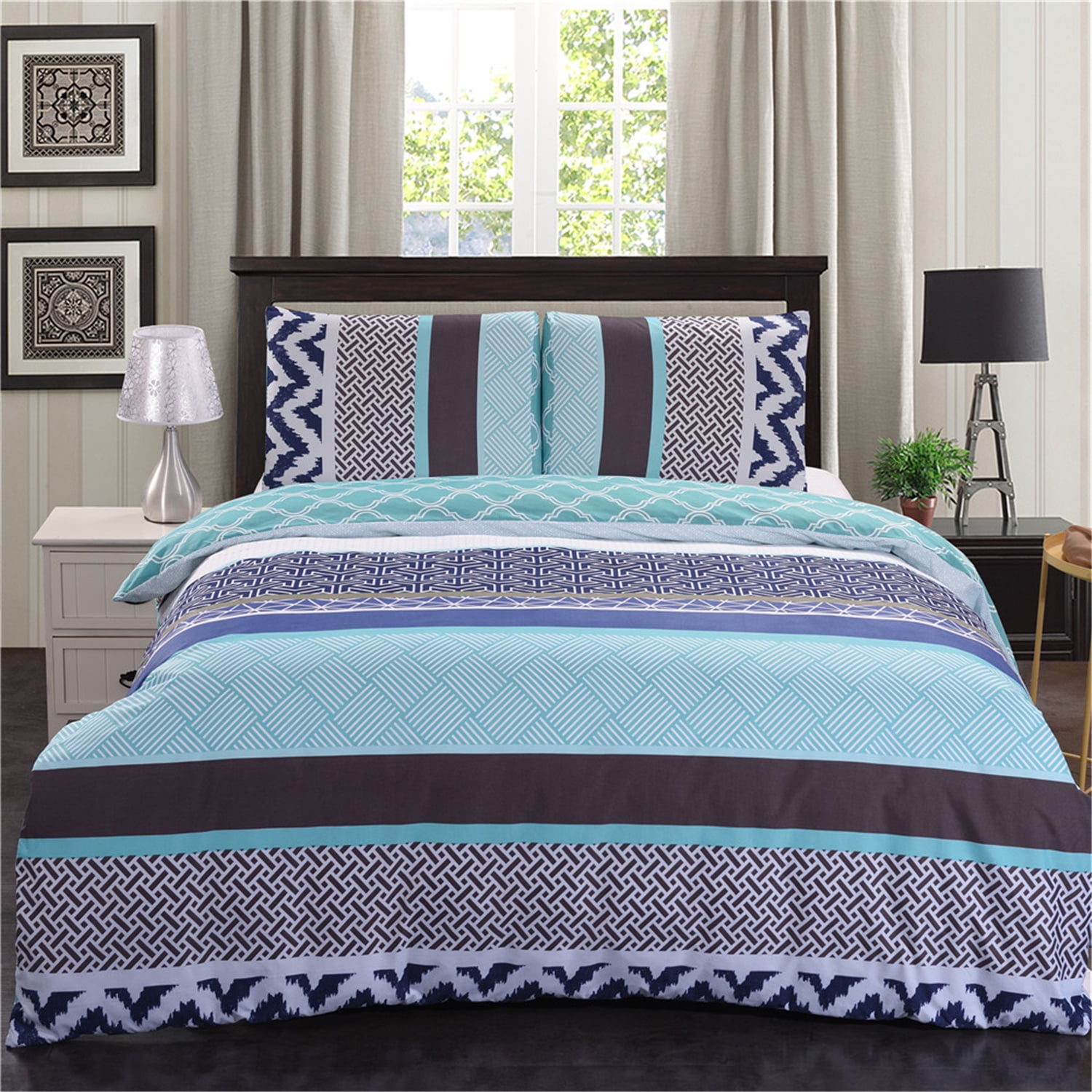 JML Duvet Set Queen 3 Piece - Comforter Cover with Zipper Closure and 2 Pillowcases, Printed