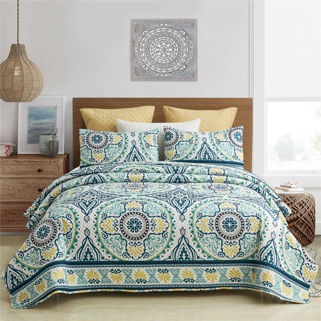 JML European Floral Quilt Set Blue Bohemia Queen