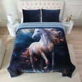thumbnail image 1 of JML Faux Fur & Plush Fleece King Blanket, Double-Sided Patterns 3-Ply Heavy Thick Warm Plush Blanket For Winter, 85"x93", Horse & Blue, 1 of 7