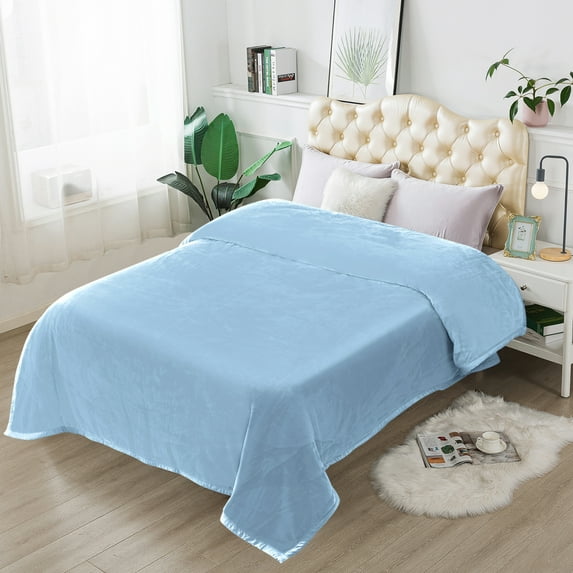 JML Flannel Fleece Blanket,Soft 1 Ply Lightweight Bed Blanket,Light Blue, Queen (79"x 91")