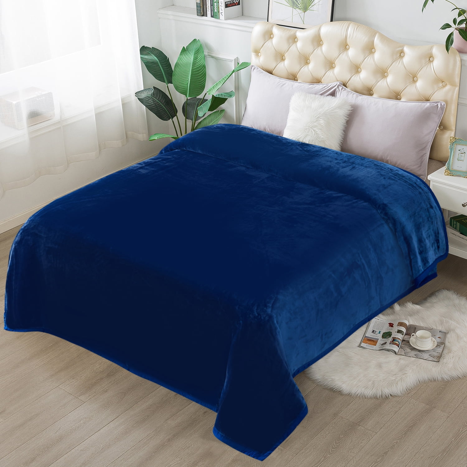 JML Flannel Fleece Blanket,Soft 1 Ply Lightweight Bed Blanket,Navy
