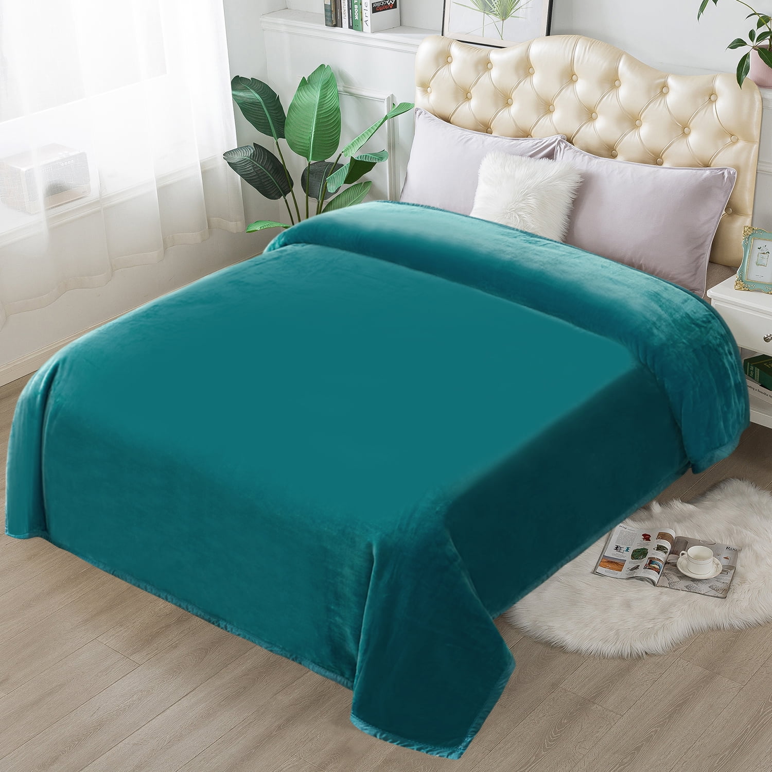 JML Flannel Fleece Blanket,Soft 1 Ply Lightweight Bed Blanket,Teal