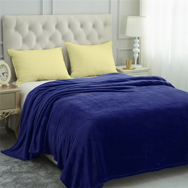 JML Fleece Bed Blankets King Navy Soft Lightweight Plush Cozy Blanket