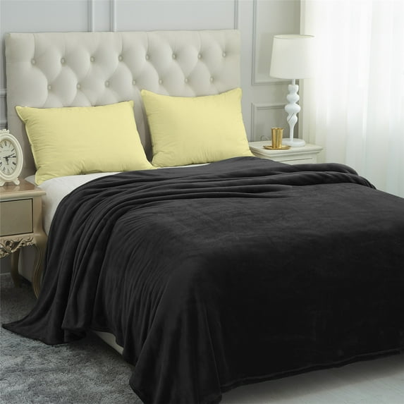 JML Fleece Bed Blankets Queen Black - Soft Lightweight Plush Cozy Blanket Microfiber, 77"X81"