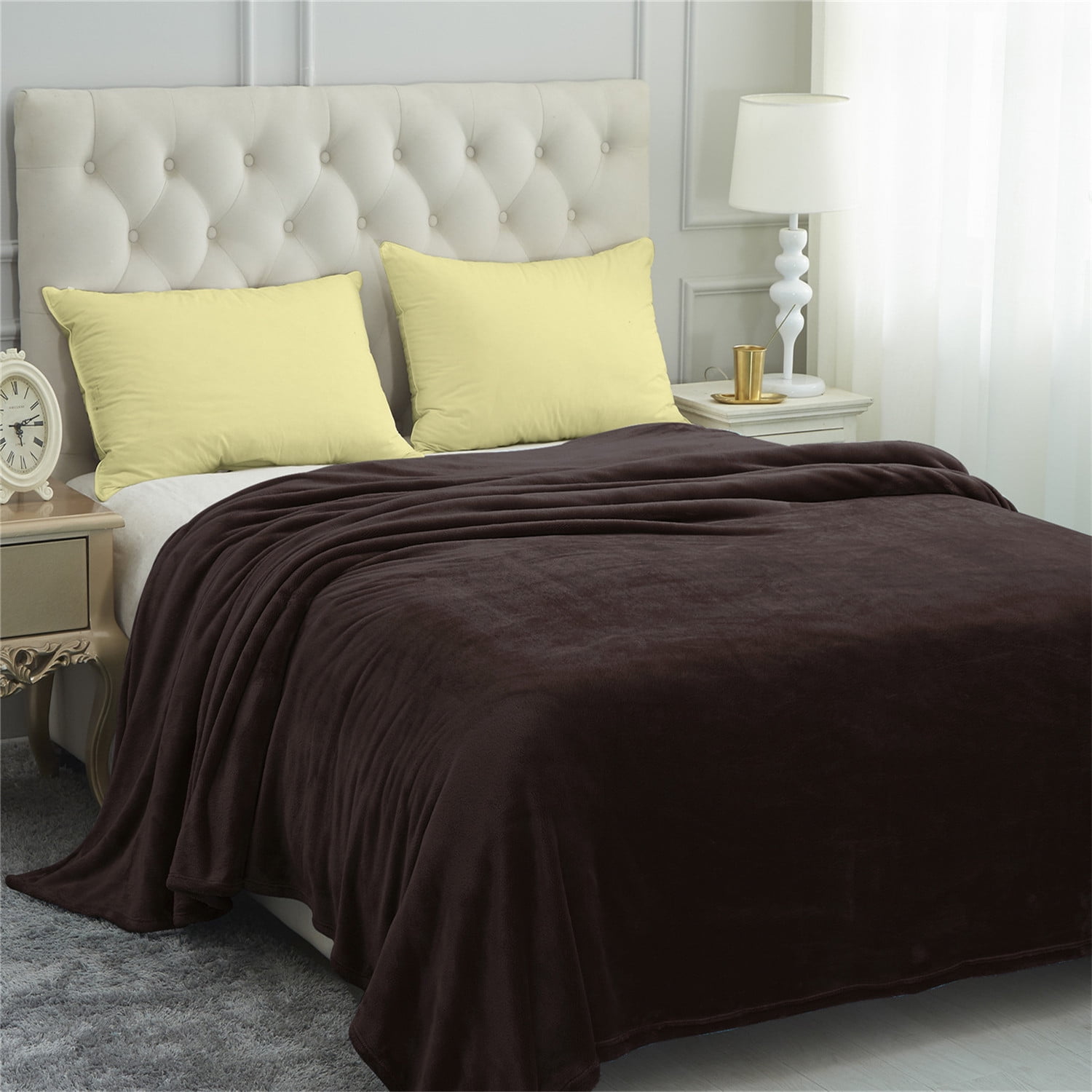 JML Fleece Bed Blankets Queen Brown - Soft Lightweight Plush Cozy Blanket Microfiber, 77"X81"