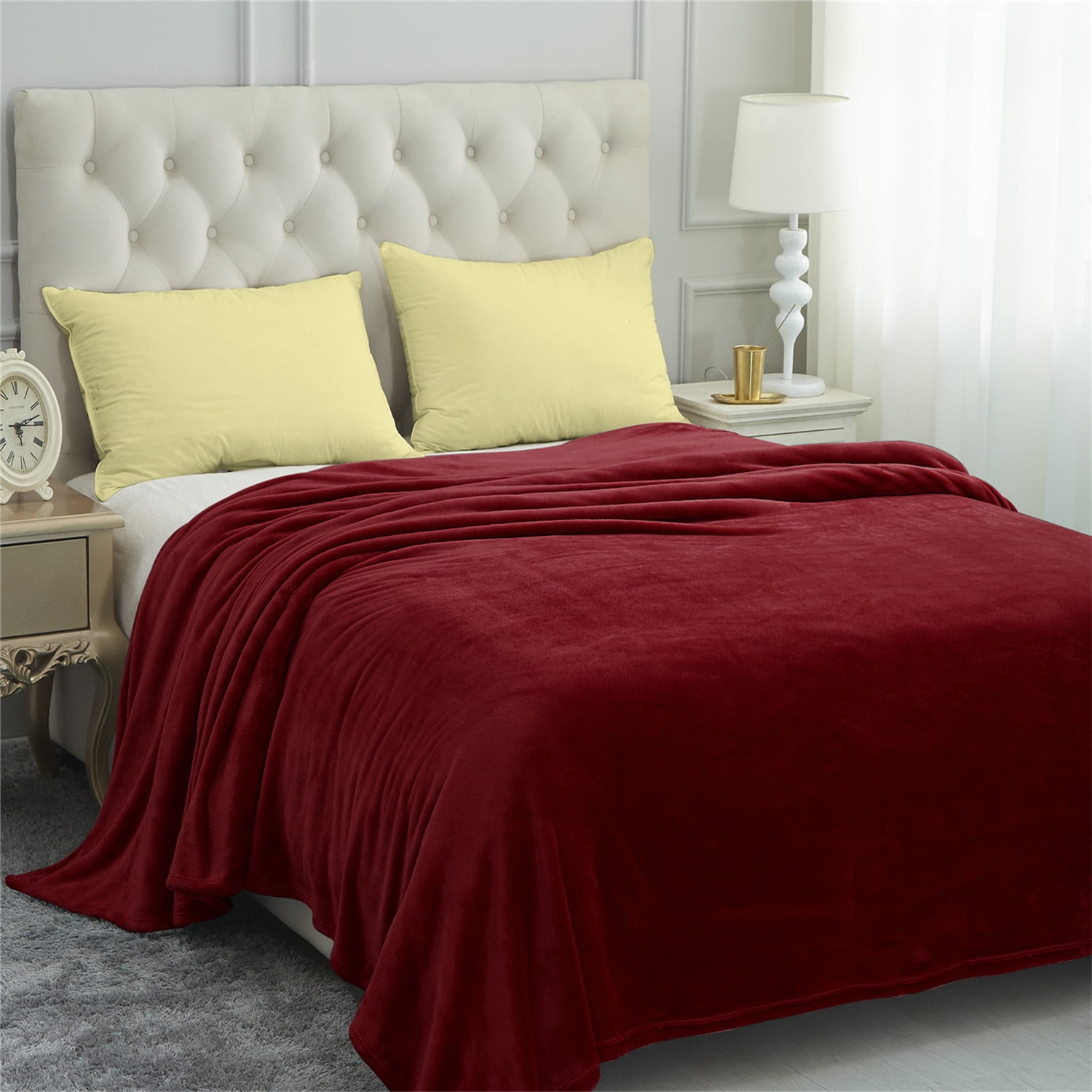 JML Fleece Bed Blankets Queen Burgundy - Soft Lightweight Plush Cozy Blanket Microfiber, 77"X81"