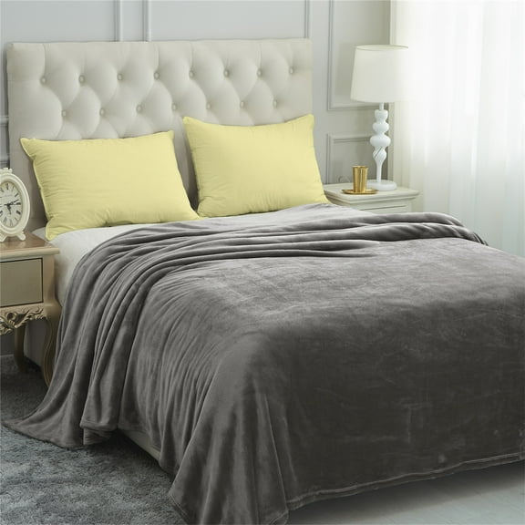 JML Fleece Bed Blankets Queen Gray - Soft Lightweight Plush Cozy Blanket Microfiber, 77"X81"