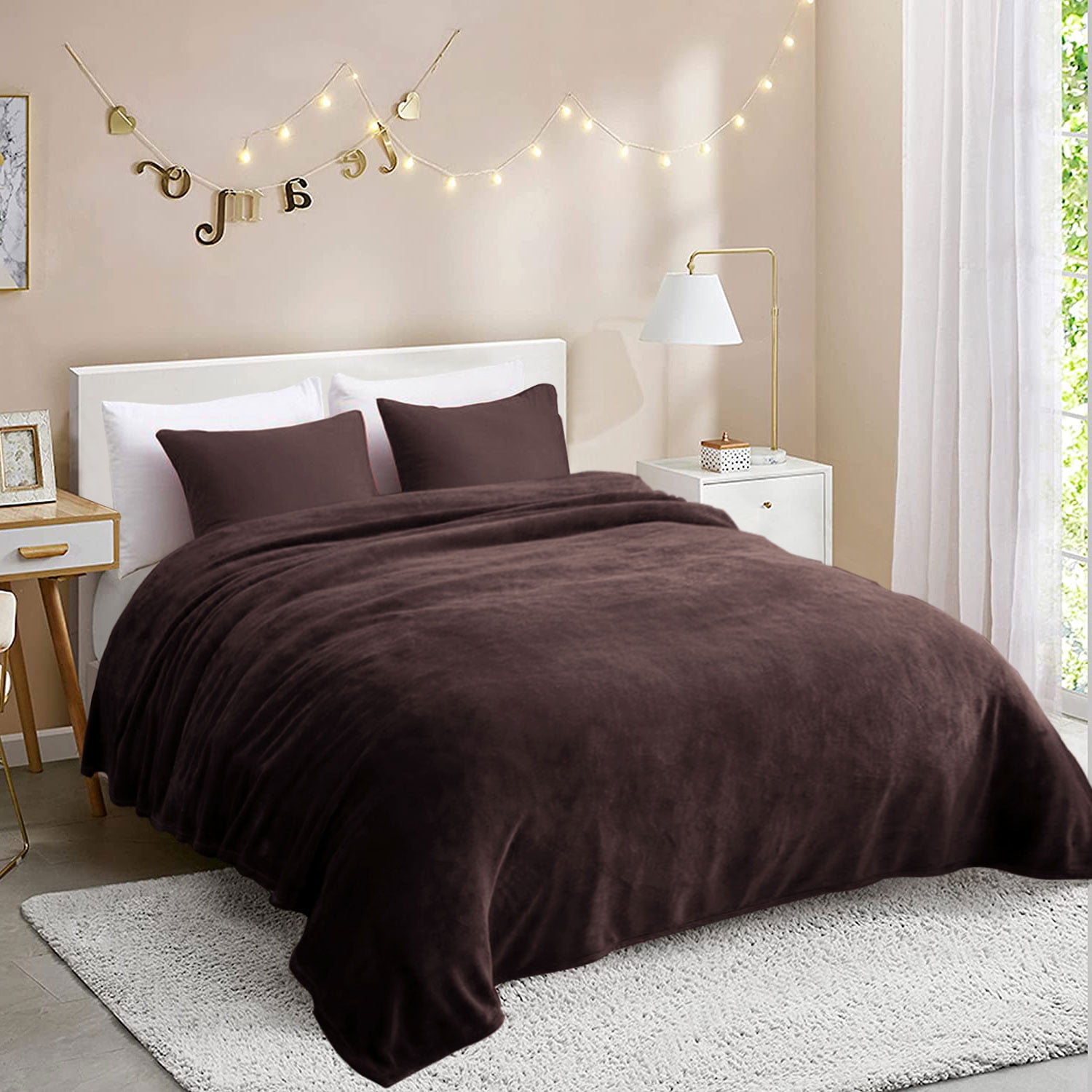 JML Fleece Blanket Flannel Blanket Couch Brown Queen 77 X81 Soft Lightweight Bed Blanket Walmart