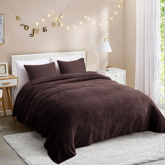 JML Fleece Blanket Flannel Blanket Couch Brown Queen 77"X81" Soft Lightweight Bed Blanket