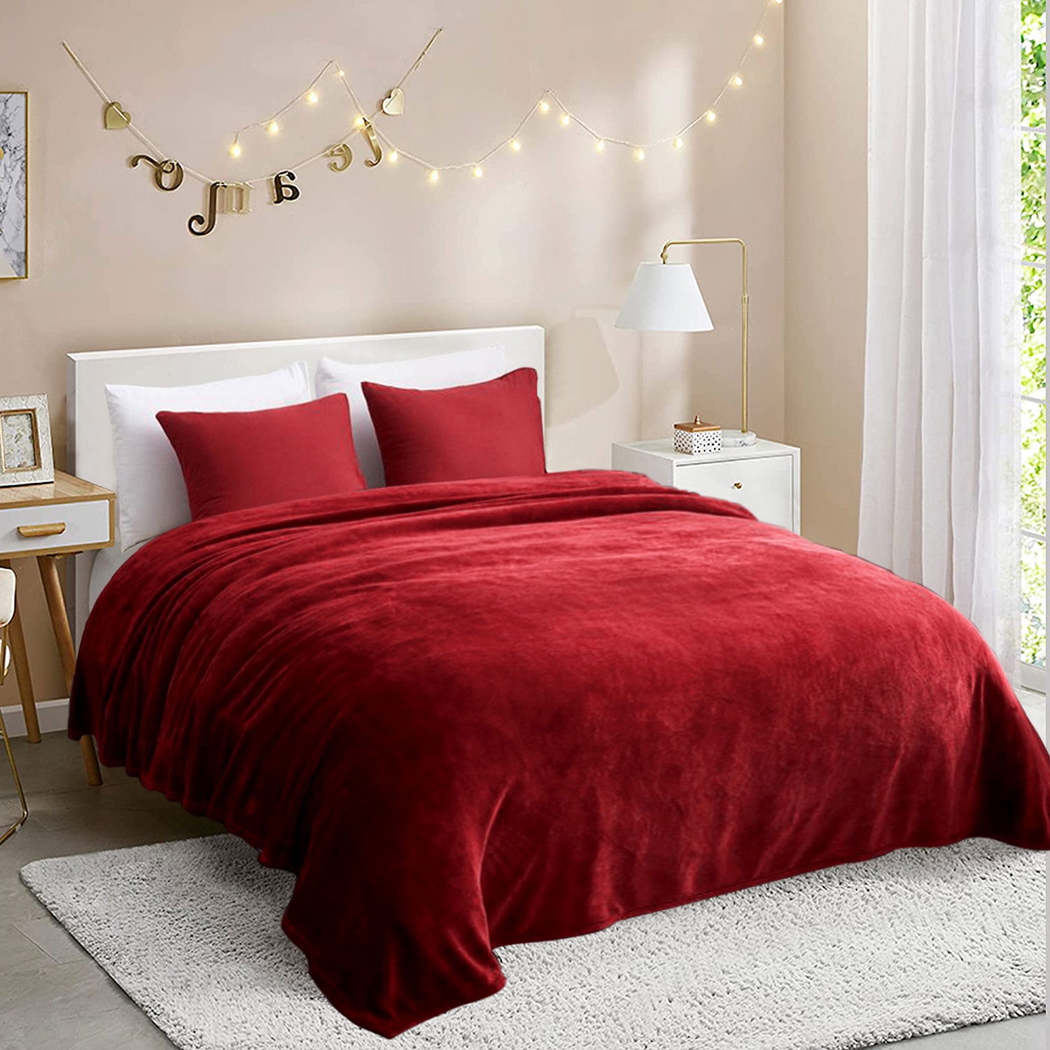 JML Fleece Blanket Flannel Blanket Couch Burgundy King 79"X89" Soft Lightweight Bed Blanket