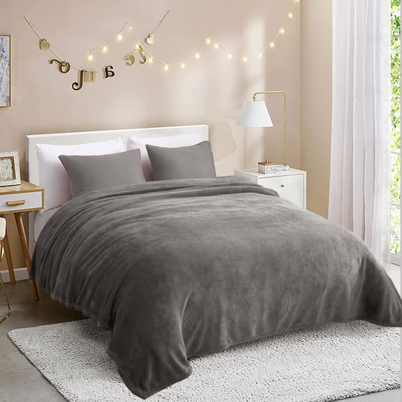 JML Fleece Blanket Flannel Blanket Couch Grey Queen 77"X81" Soft Lightweight Bed Blanket