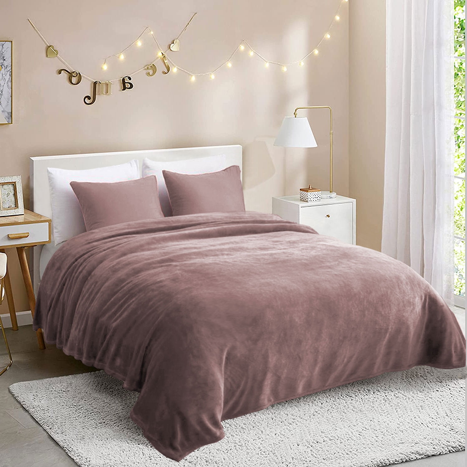 JML Fleece Blanket Flannel Blanket Couch Pink Queen 77"X81" Soft Lightweight Bed Blanket
