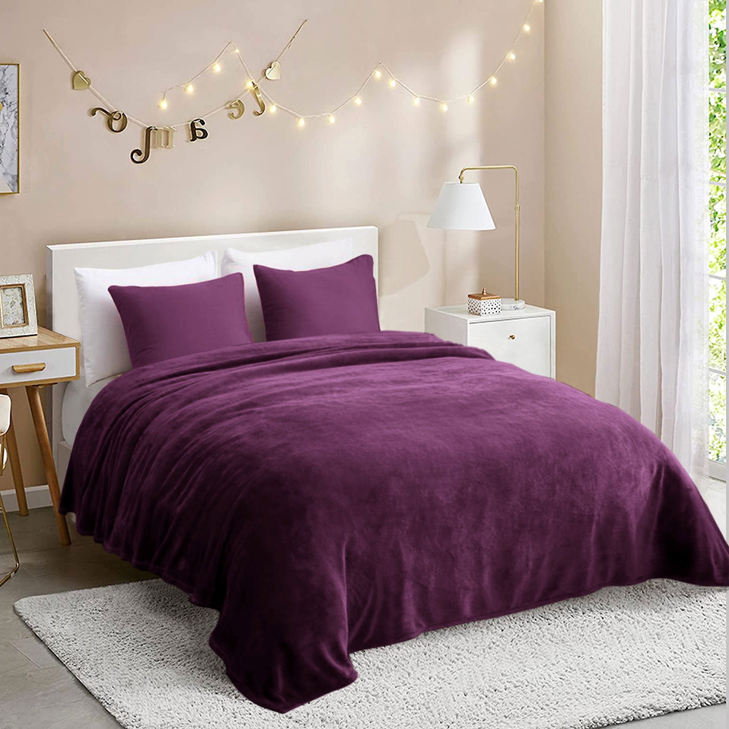 JML Fleece Blanket Flannel Blanket Couch Purple Queen 77"X81" Soft Lightweight Bed Blanket