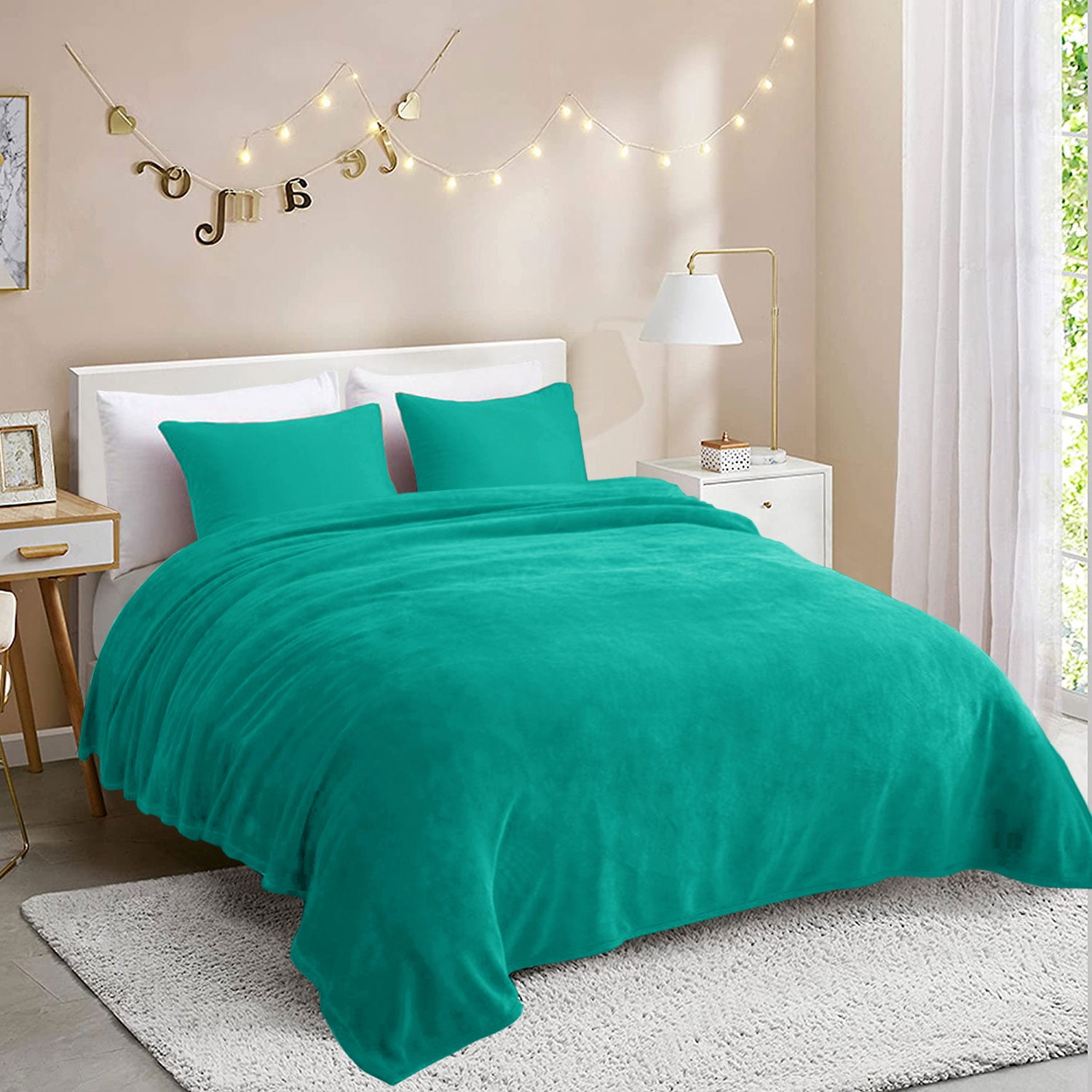 JML Fleece Blanket Flannel Blanket Couch Teal King 79"X89" Soft Lightweight Bed Blanket