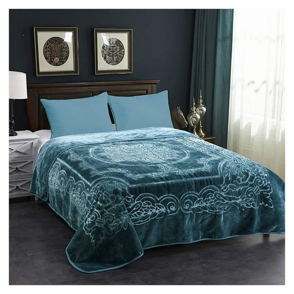 JML Fleece Blanket King Size, Heavy Korean Mink Blanket 85 X 95 Inches- 9 Lbs, Single Ply, Soft and Warm, Thick Raschel Printed Mink Blanket for Autumn,Winter,Bed,Home,Gifts, (Teal)