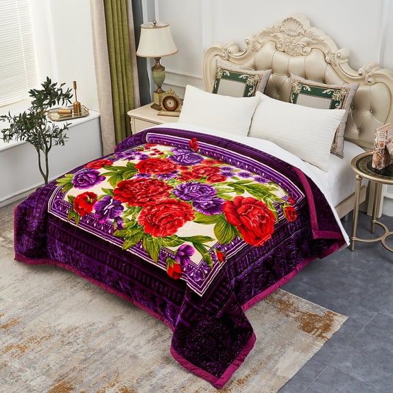 JML Fleece Sherpa Borrego Blanket 1 Piece,3 Ply Winter Warm Borrego Bed Blanket King 85"x93"